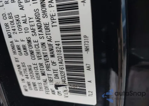 2010 Acura Tsx 2.4 from USA, damaged, VIN JH4CU2F61AC018241